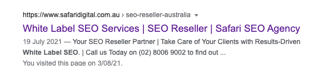 Safari Digital search result with its title tag unchanged
