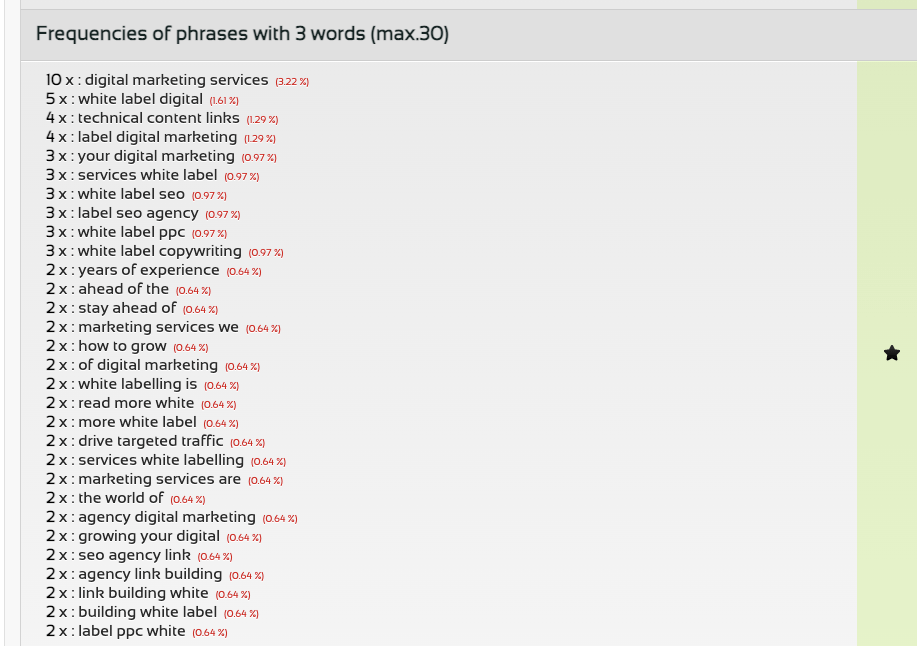 Report of the most frequent three-word phrases on a page
